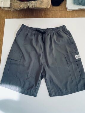 Men's Gray Cargo Shorts with Elastic Drawstring